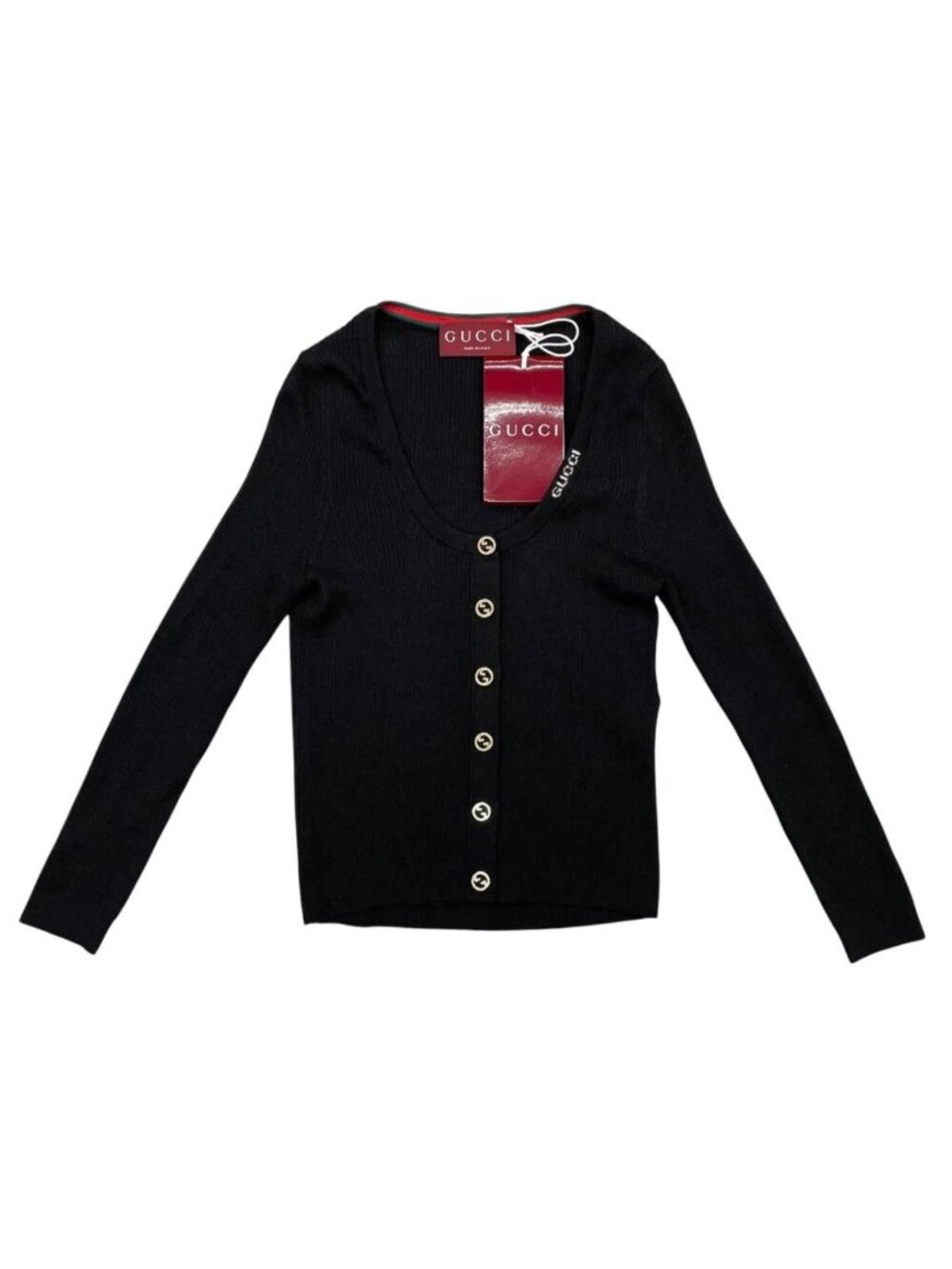 Gucci Cardigan Interlocking G Button Web Stripe Knit Wool Silk Logo XS
